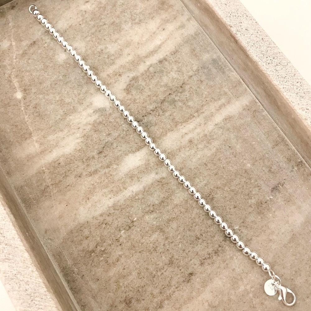 925 Sterling Silver Bead Bracelet 4 mm Ball Bracelet Small Round Bead Bracelet - Picture 3 of 4